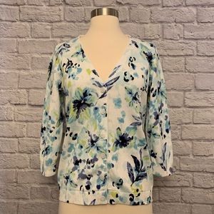 ❗️3/$20❗️Christopher & Banks Floral Print Cotton Cardigan